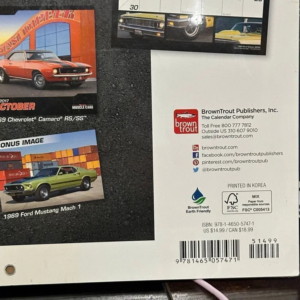 American Muscle Cars Year 2017 Wall Callendar 12” x 12”